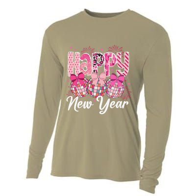Happy New Year 2025 Party Retro Disco Ball Matching Family Cooling Performance Long Sleeve Crew