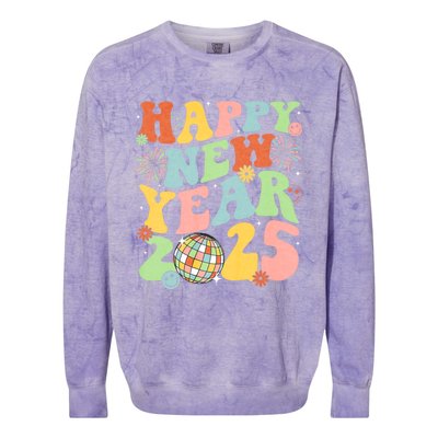 Happy New Year Party 2025 Groovy Family Matching Colorblast Crewneck Sweatshirt