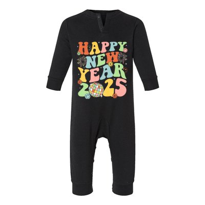 Happy New Year Party 2025 Groovy Family Matching Infant Fleece One Piece