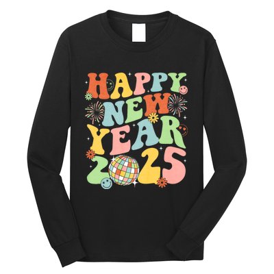 Happy New Year Party 2025 Groovy Family Matching Long Sleeve Shirt