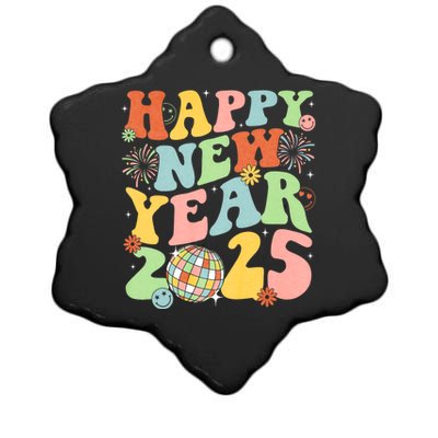 Happy New Year Party 2025 Groovy Family Matching Ceramic Star Ornament