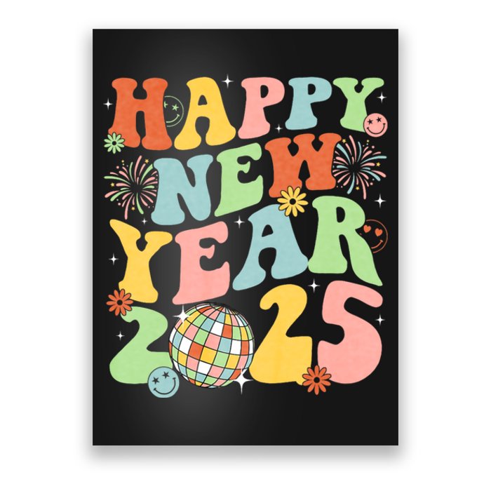 Happy New Year Party 2025 Groovy Family Matching Poster