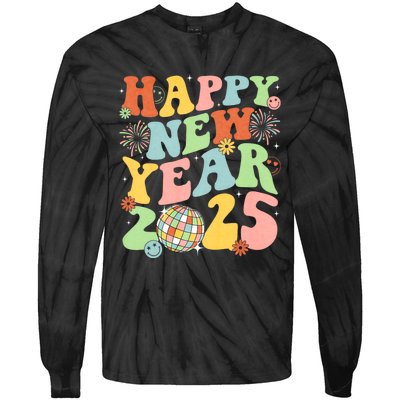 Happy New Year Party 2025 Groovy Family Matching Tie-Dye Long Sleeve Shirt