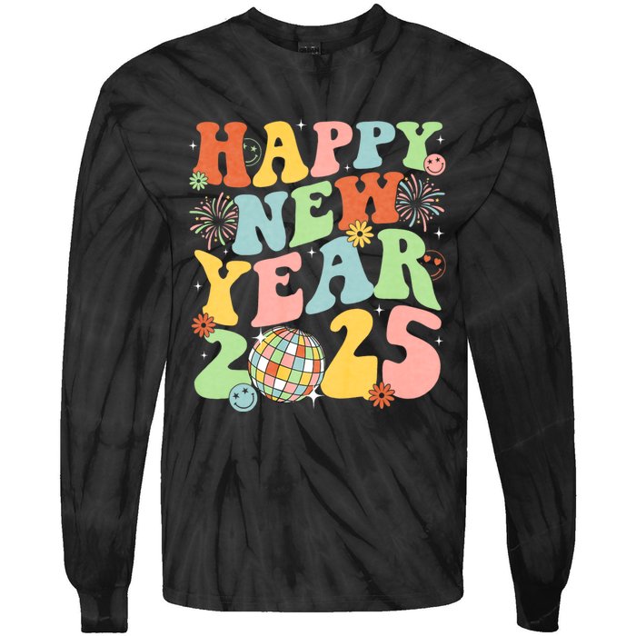 Happy New Year Party 2025 Groovy Family Matching Tie-Dye Long Sleeve Shirt