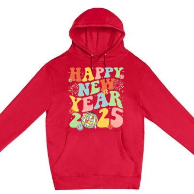 Happy New Year Party 2025 Groovy Family Matching Premium Pullover Hoodie