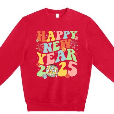 Happy New Year Party 2025 Groovy Family Matching Premium Crewneck Sweatshirt