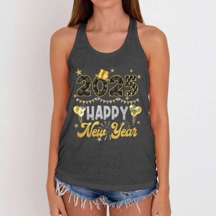 Happy New Year Party 2025 Ballon Family Matching Women's Knotted Racerback Tank