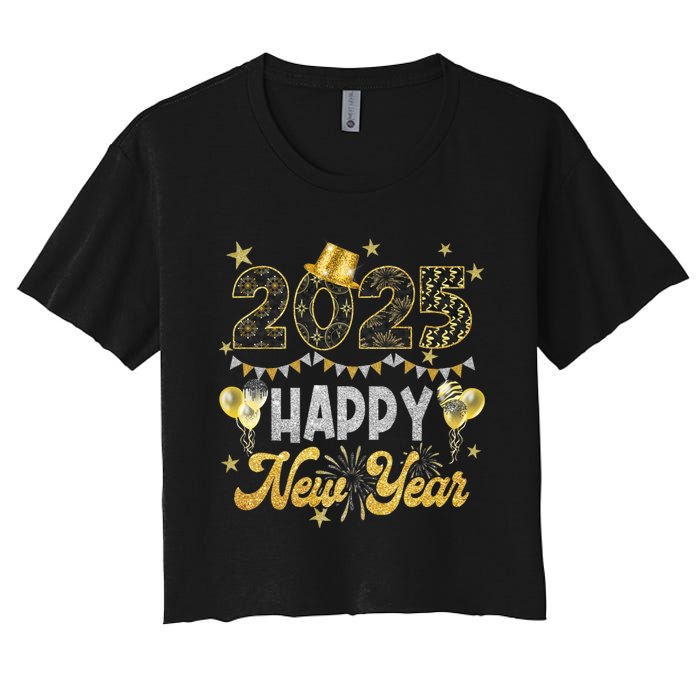 Happy New Year Party 2025 Ballon Family Matching Women's Crop Top Tee