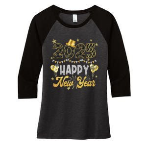 Happy New Year Party 2025 Ballon Family Matching Women's Tri-Blend 3/4-Sleeve Raglan Shirt