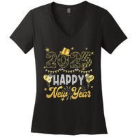 Happy New Year Party 2025 Ballon Family Matching Women's V-Neck T-Shirt