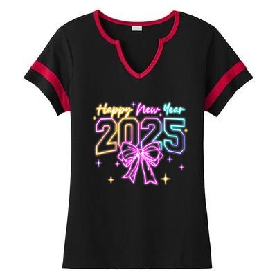 Happy New Year Party 2025 Coquette Bow Family Matching Ladies Halftime Notch Neck Tee