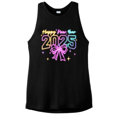 Happy New Year Party 2025 Coquette Bow Family Matching Ladies PosiCharge Tri-Blend Wicking Tank