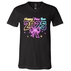 Happy New Year Party 2025 Coquette Bow Family Matching V-Neck T-Shirt