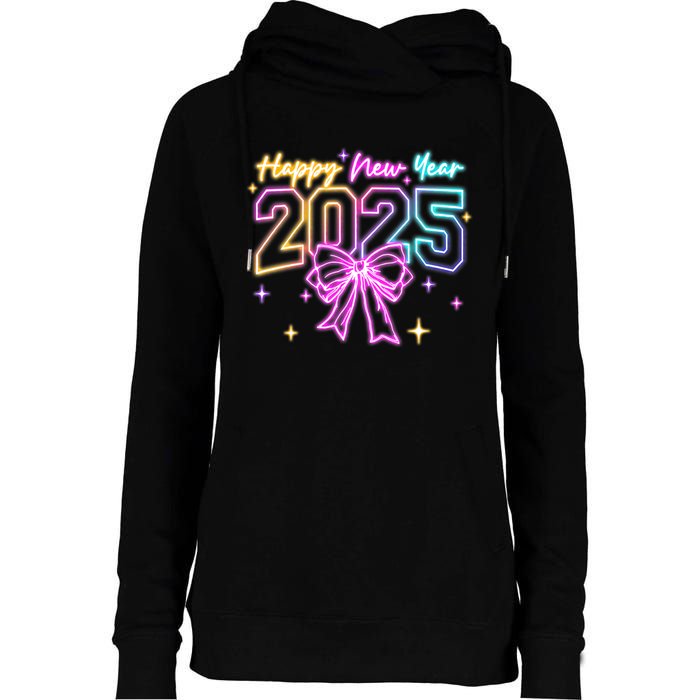 Happy New Year Party 2025 Coquette Bow Family Matching Womens Funnel Neck Pullover Hood