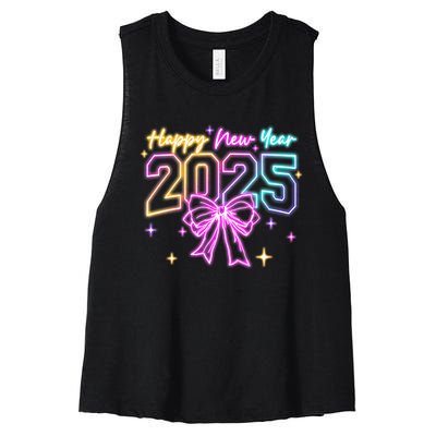 Happy New Year Party 2025 Coquette Bow Family Matching Women's Racerback Cropped Tank