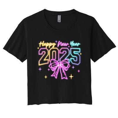 Happy New Year Party 2025 Coquette Bow Family Matching Women's Crop Top Tee