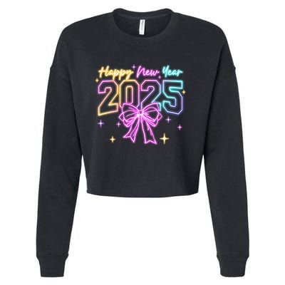 Happy New Year Party 2025 Coquette Bow Family Matching Cropped Pullover Crew