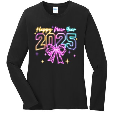 Happy New Year Party 2025 Coquette Bow Family Matching Ladies Long Sleeve Shirt