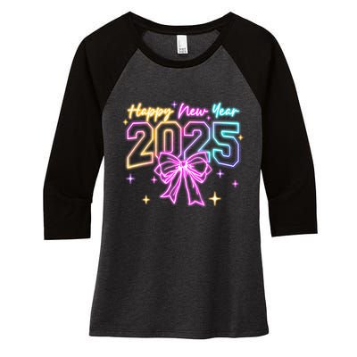 Happy New Year Party 2025 Coquette Bow Family Matching Women's Tri-Blend 3/4-Sleeve Raglan Shirt