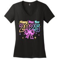 Happy New Year Party 2025 Coquette Bow Family Matching Women's V-Neck T-Shirt