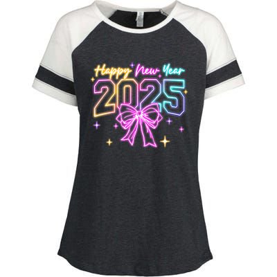 Happy New Year Party 2025 Coquette Bow Family Matching Enza Ladies Jersey Colorblock Tee