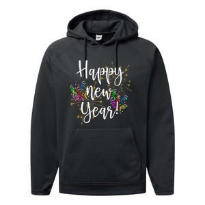 Happy New Year Day Eve Party Fireworks Confetti Costume Fun Long Sleeve TShirt Performance Fleece Hoodie