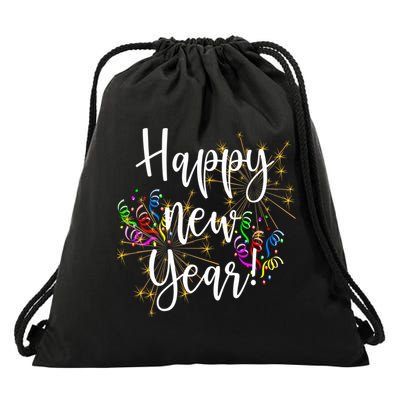 Happy New Year Day Eve Party Fireworks Confetti Costume Fun Long Sleeve TShirt Drawstring Bag