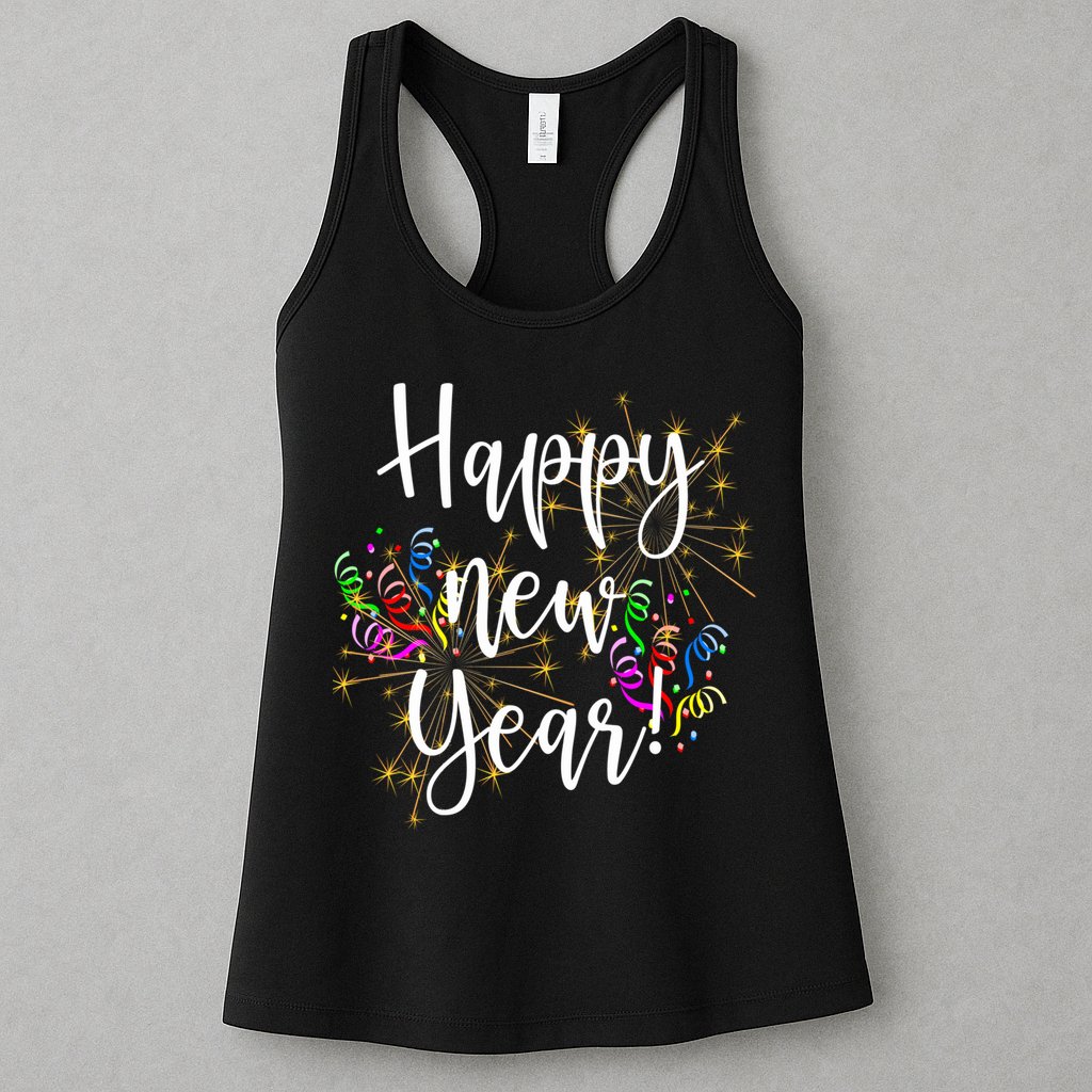 Happy New Year Day Eve Party Fireworks Confetti Costume Fun Long Sleeve TShirt Womens Tank Top