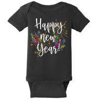 Happy New Year Day Eve Party Fireworks Confetti Costume Fun Long Sleeve TShirt Baby Bodysuit