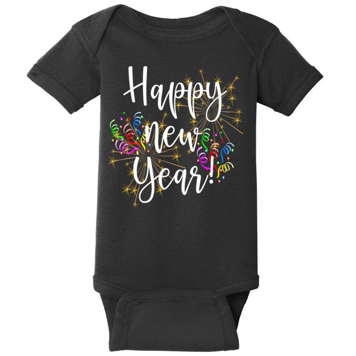 Happy New Year Day Eve Party Fireworks Confetti Costume Fun Long Sleeve TShirt Baby Bodysuit