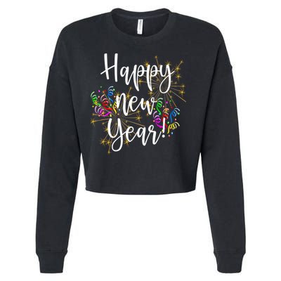 Happy New Year Day Eve Party Fireworks Confetti Costume Fun Long Sleeve TShirt Cropped Pullover Crew