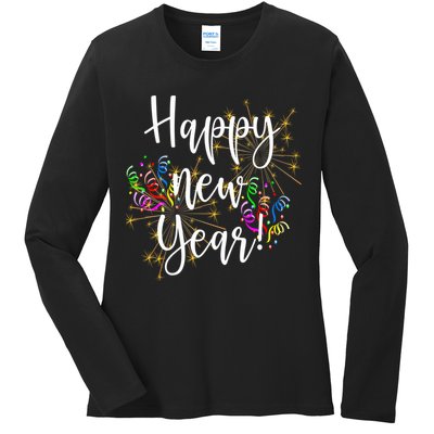 Happy New Year Day Eve Party Fireworks Confetti Costume Fun Long Sleeve TShirt Ladies Long Sleeve Shirt