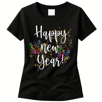 Happy New Year Day Eve Party Fireworks Confetti Costume Fun Long Sleeve TShirt Womens T-Shirt