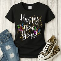 Happy New Year Day Eve Party Fireworks Confetti Costume Fun Long Sleeve TShirt Womens T-Shirt