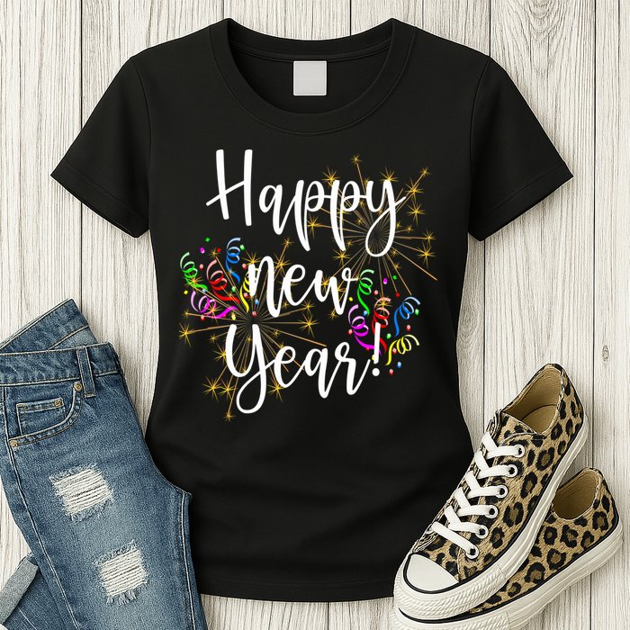Happy New Year Day Eve Party Fireworks Confetti Costume Fun Long Sleeve TShirt Womens T-Shirt