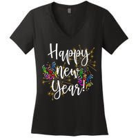 Happy New Year Day Eve Party Fireworks Confetti Costume Fun Long Sleeve TShirt Women's V-Neck T-Shirt