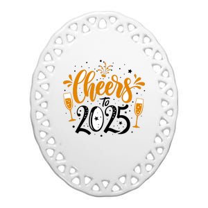 Happy New Year 2025 Celebration Ceramic Oval Ornament