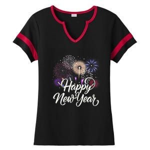 Happy New Year 2025 Fireworks New YearS Eve Party Countdown Ladies Halftime Notch Neck Tee