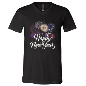 Happy New Year 2025 Fireworks New YearS Eve Party Countdown V-Neck T-Shirt