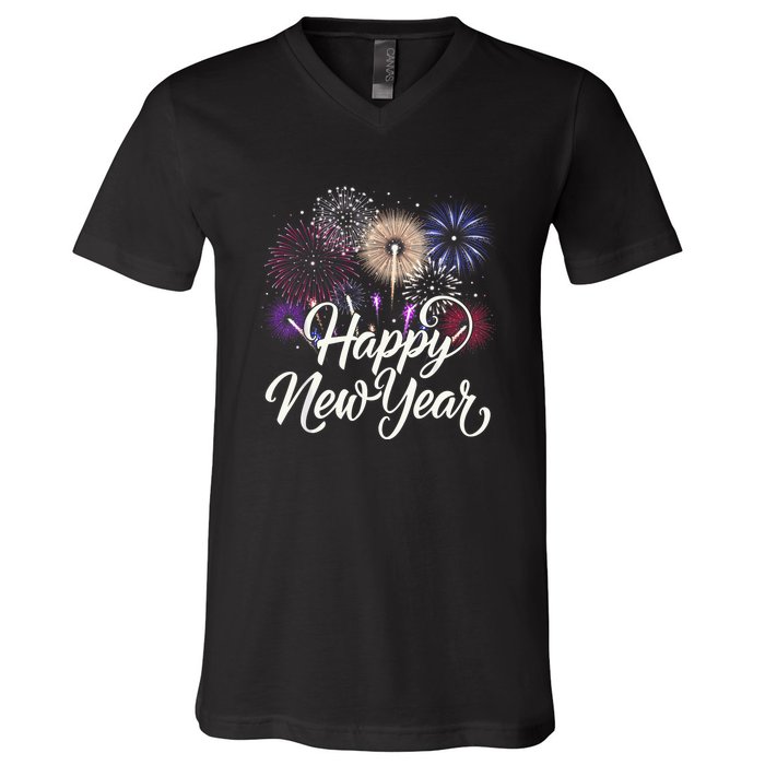 Happy New Year 2025 Fireworks New YearS Eve Party Countdown V-Neck T-Shirt