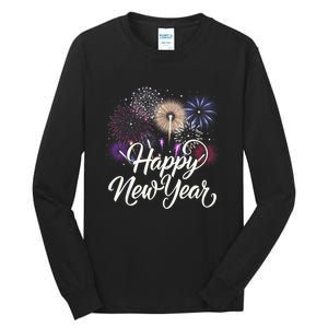 Happy New Year 2025 Fireworks New YearS Eve Party Countdown Tall Long Sleeve T-Shirt