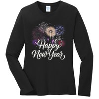 Happy New Year 2025 Fireworks New YearS Eve Party Countdown Ladies Long Sleeve Shirt