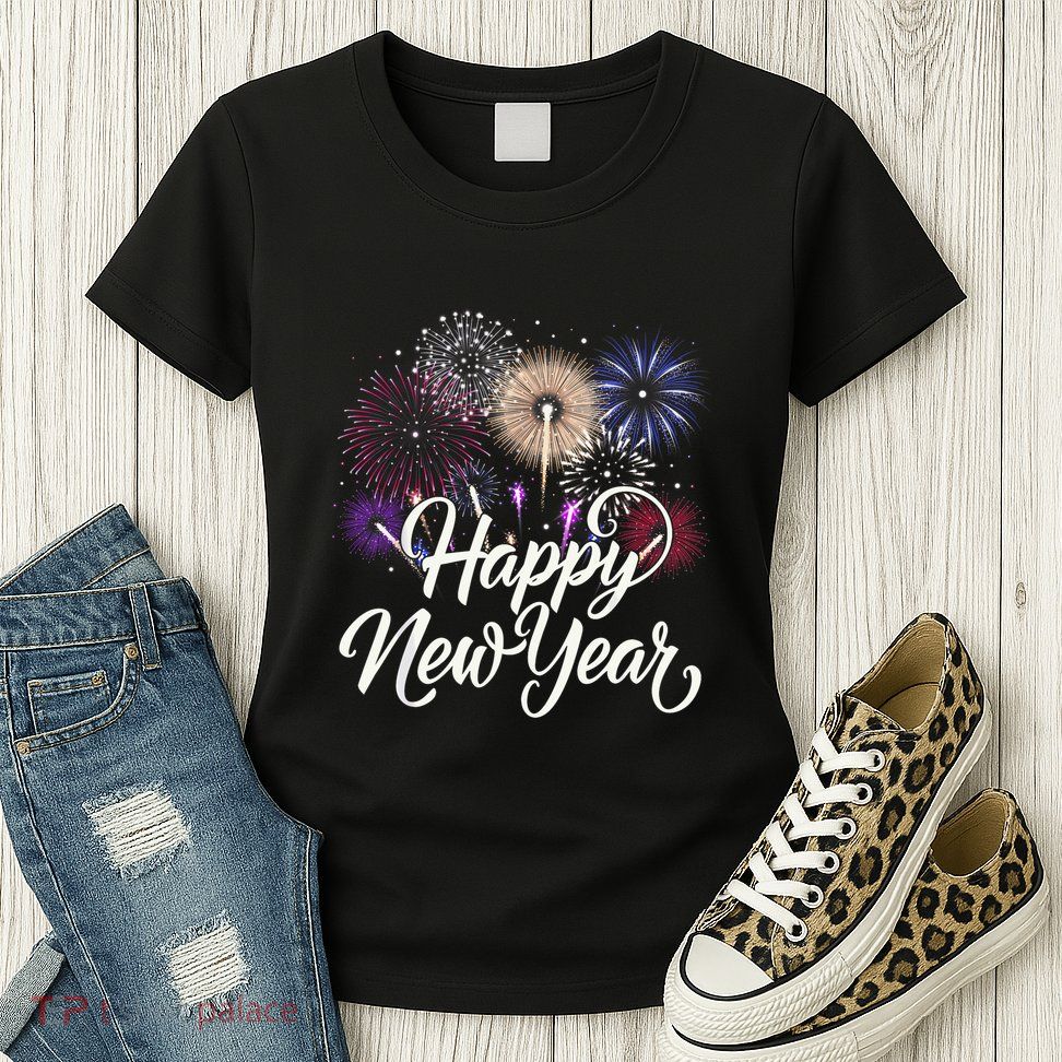 Happy New Year 2025 Fireworks New YearS Eve Party Countdown Womens T-Shirt