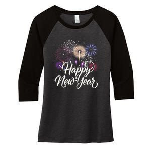 Happy New Year 2025 Fireworks New YearS Eve Party Countdown Women's Tri-Blend 3/4-Sleeve Raglan Shirt