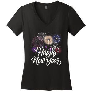 Happy New Year 2025 Fireworks New YearS Eve Party Countdown Women's V-Neck T-Shirt