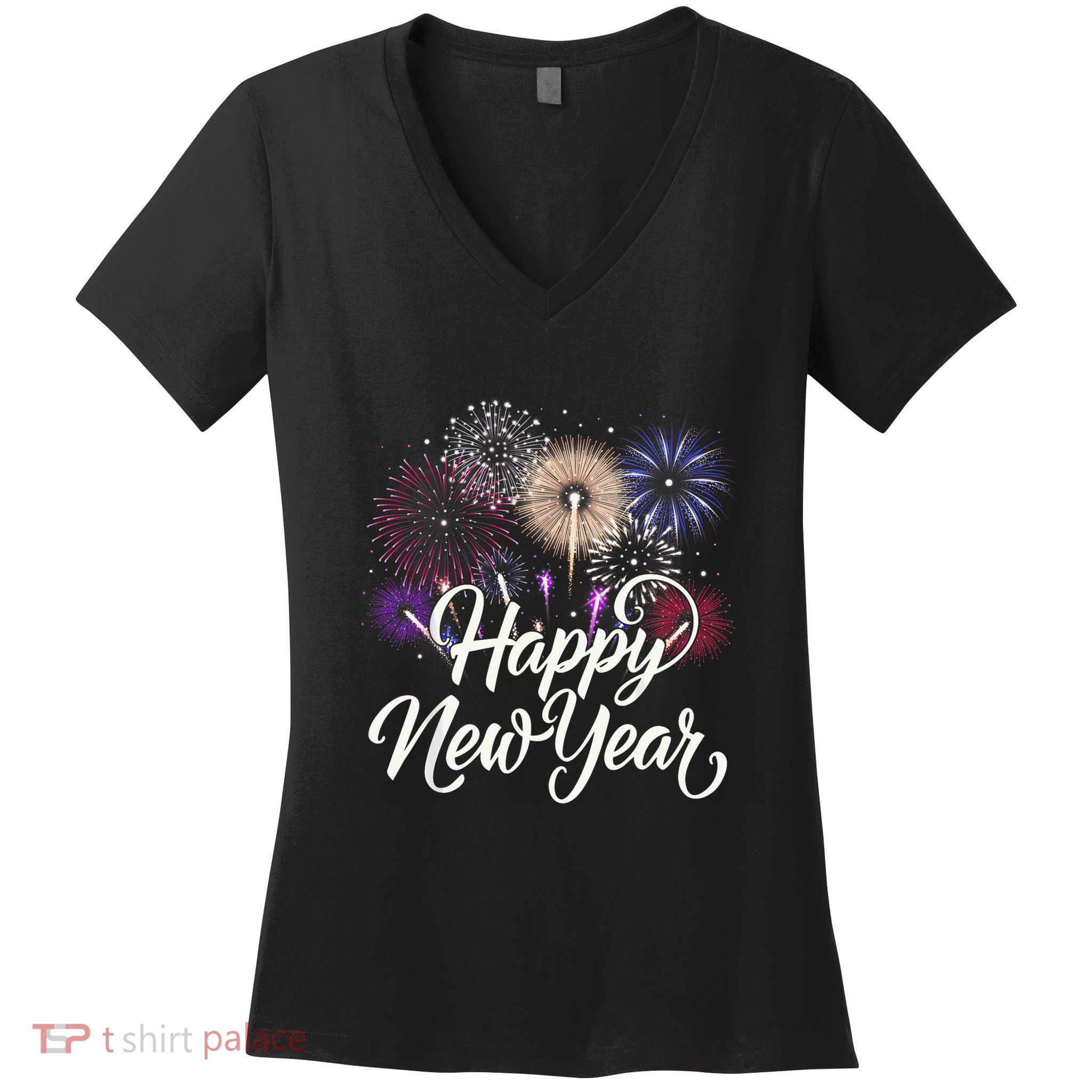 Happy New Year 2025 Fireworks New YearS Eve Party Countdown Women's V-Neck T-Shirt