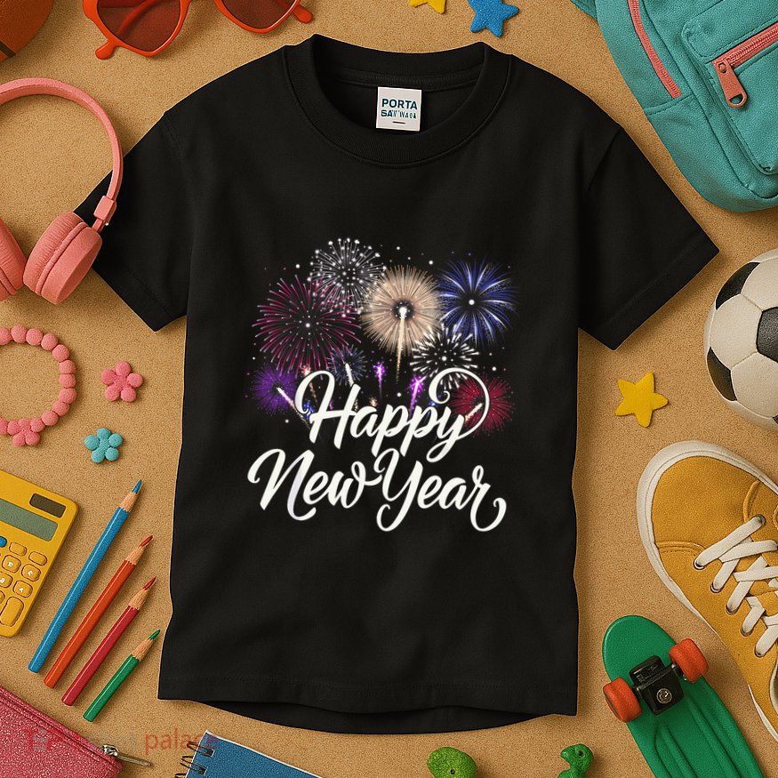 Happy New Year 2025 Fireworks New YearS Eve Party Countdown Kids T-Shirt