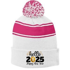 Happy New Year 2025 New Year Party Friends Family Adults Stripe Pom Pom Beanie