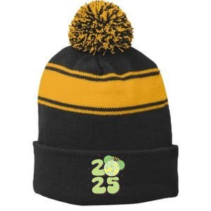 Happy New Year 2025 Matching Family Stripe Pom Pom Beanie