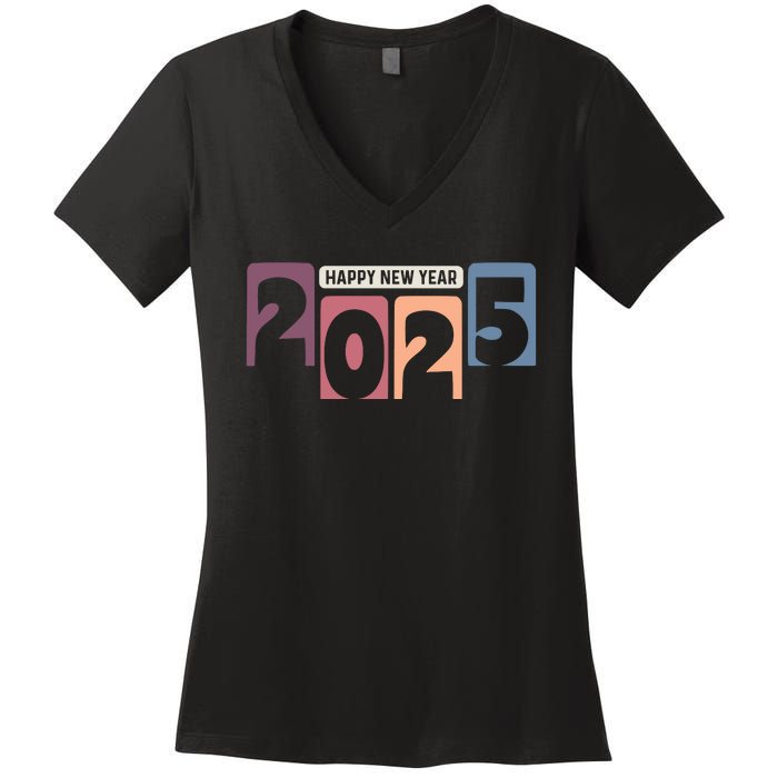 Happy New Year 2025 Celebration Graphic Women's V-Neck T-Shirt